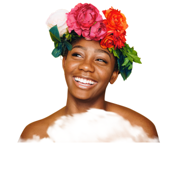 Lachende Frau mit Blumen Wolke